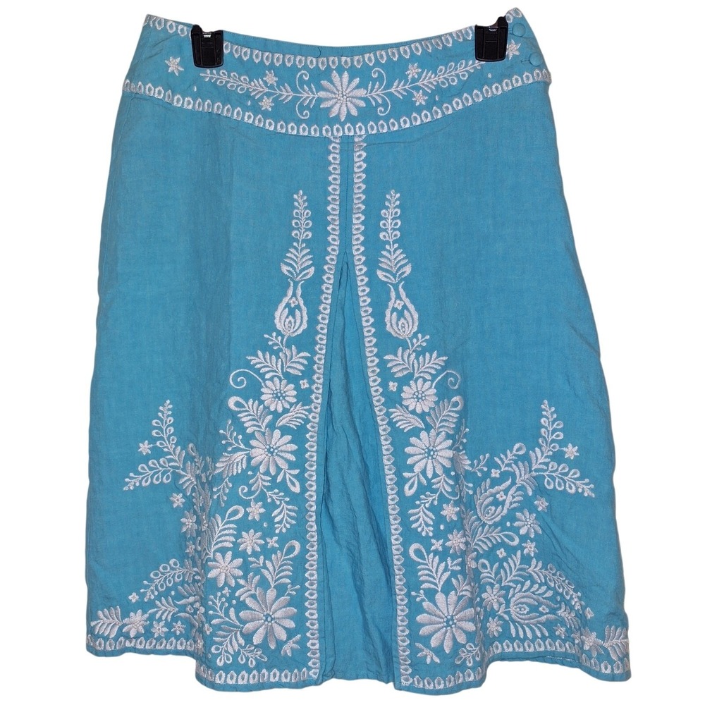 100% Linen Embroidered Beaded Skirt Boho Festival Cottagecore Size 6